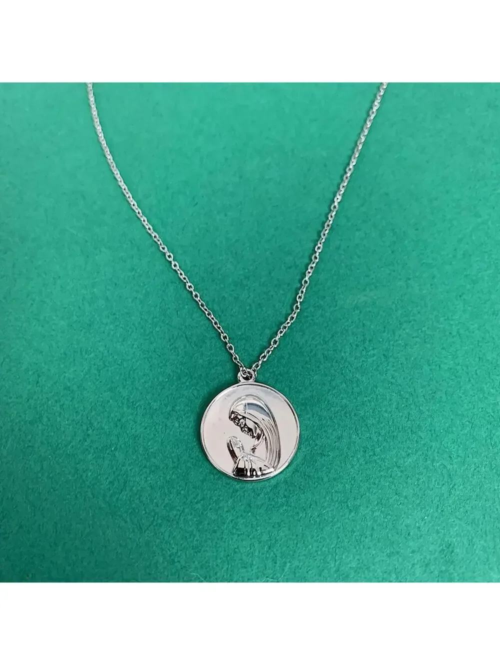 Vintage y2k style Saint Marry Circle pendant silver stainless steel necklace